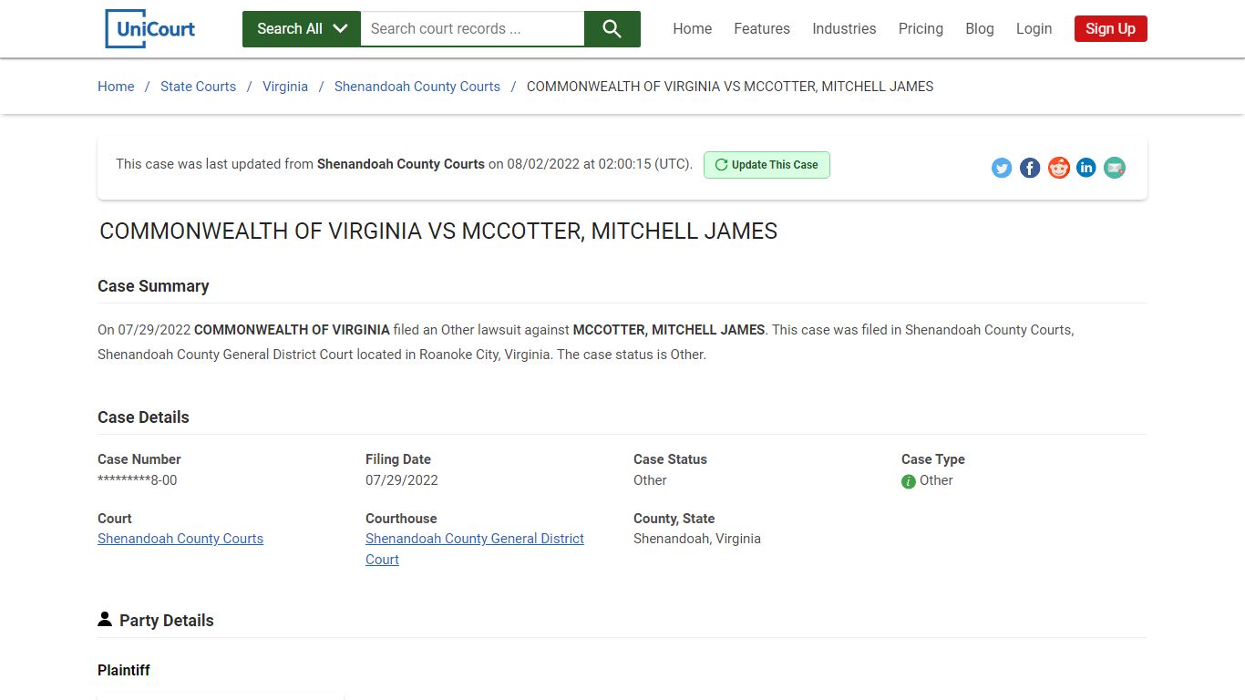 COMMONWEALTH OF VIRGINIA VS MCCOTTER, MITCHELL JAMES | Court Records ...